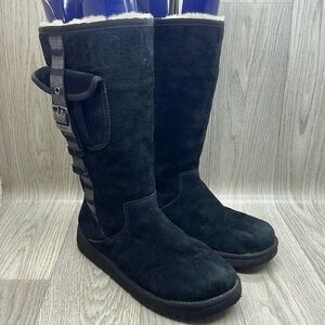 UGG Boots  1895 Retro Cargo Tall Zip Black Suede Leather Warm Lined Boots Sz 8